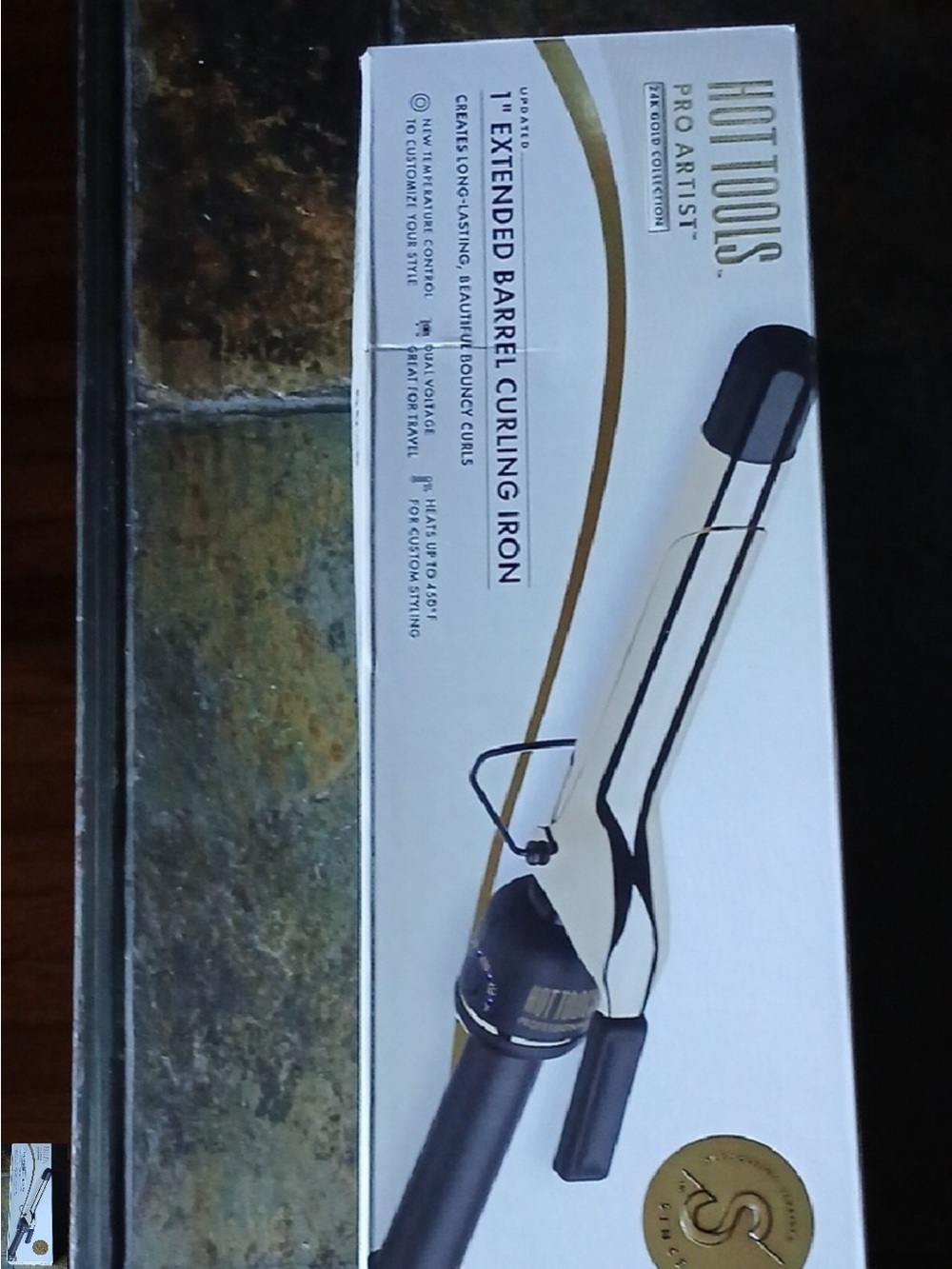 Hot Tools Pro Artist Extended Barrel Curling Iron - Black & Silver.1” inch.   C